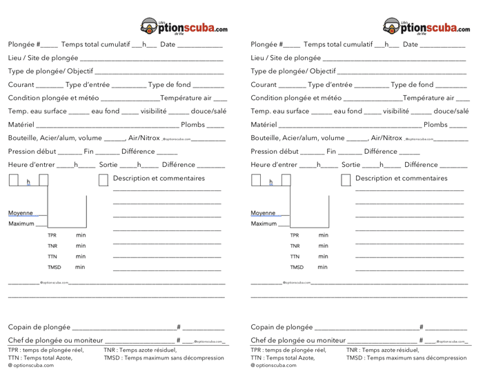 carnet de plongée Option Scuba